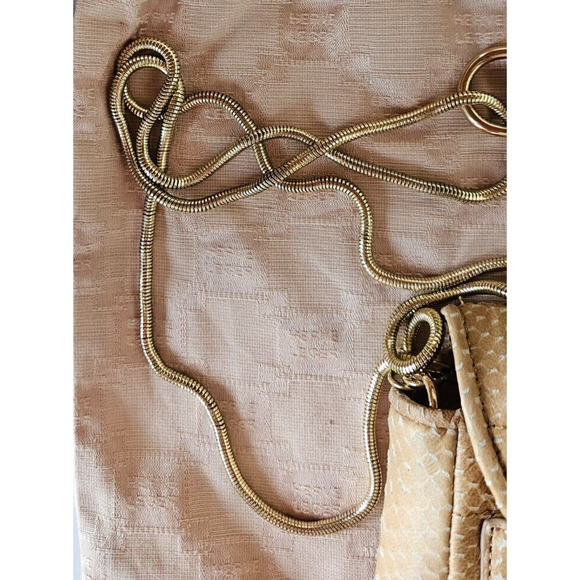 Herve Leger Womens Quilted Bag Tan Gold Snake Chain Strap Handbag Lamb Leather - Picture 4 of 16
